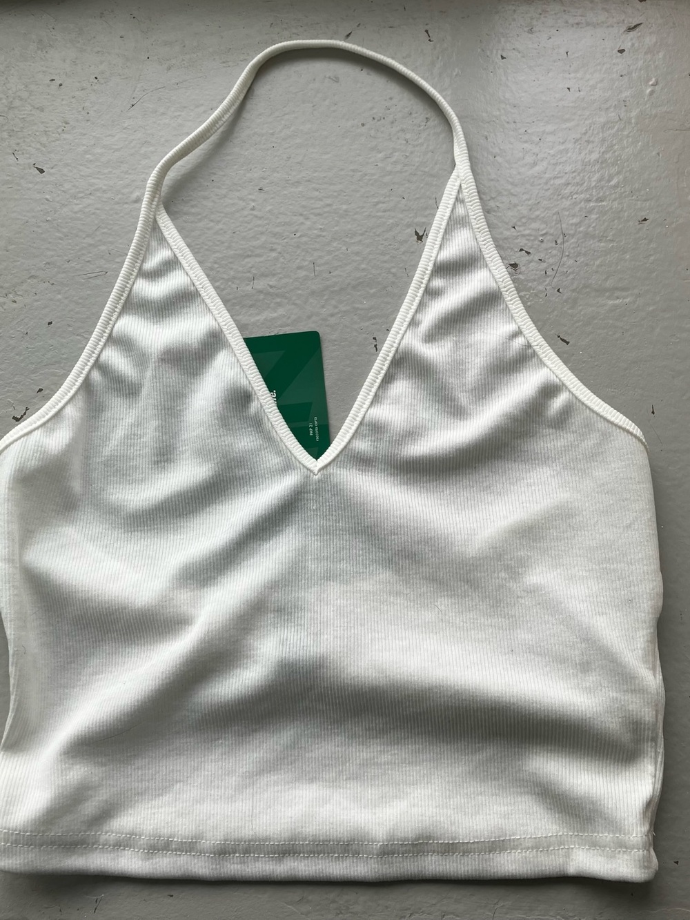 Size Small White Ribbed V-Neck Halter Crop Top